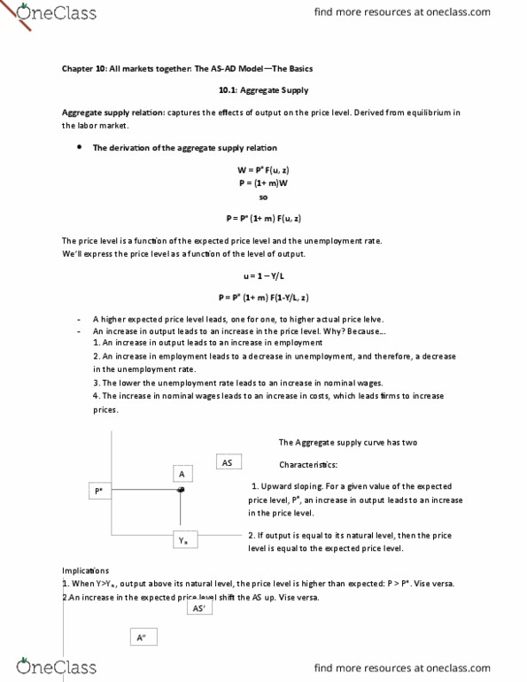 EC290 Chapter Notes - Chapter 10: Aggregate Supply, Aggregate Demand, Money Supply thumbnail