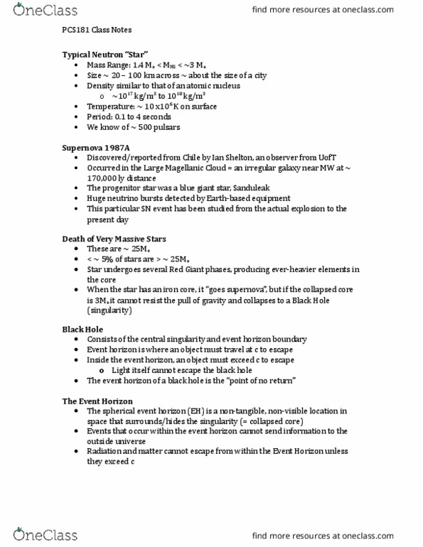 SCI 102 Lecture Notes - Lecture 17: Large Magellanic Cloud, Sn 1987A, Event Horizon thumbnail