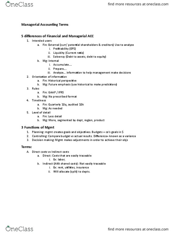 ACC 212 Lecture Notes - Lecture 1: Indirect Costs, Decision-Making thumbnail