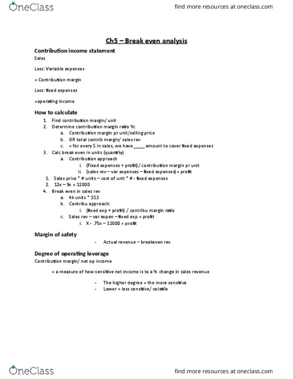 ACC 212 Lecture Notes - Lecture 4: Contribution Margin, Income Statement, Operating Leverage thumbnail