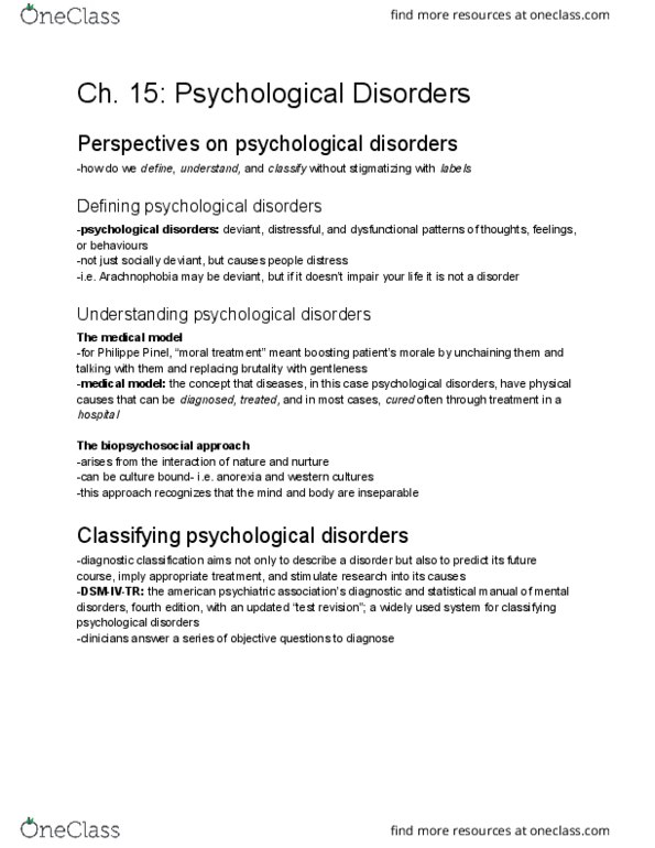 PSY 1102 Lecture Notes - Lecture 6: Obsessive–Compulsive Disorder, Major Depressive Disorder, Generalized Anxiety Disorder thumbnail