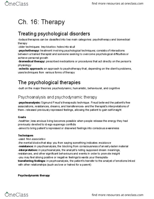 PSY 1102 Lecture Notes - Lecture 7: Psychodynamic Psychotherapy, Exposure Therapy, Cognitive Therapy thumbnail