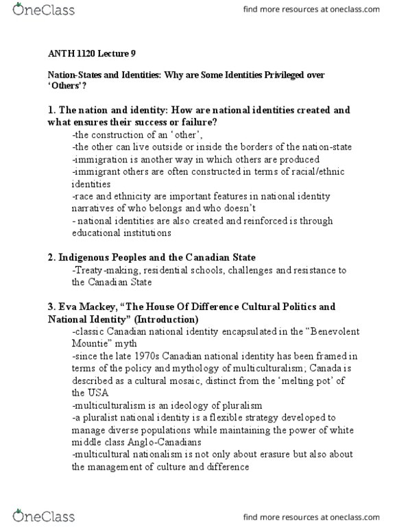 ANTH 1120 Lecture Notes - Lecture 9: Nationstates, Royal Canadian Mounted Police thumbnail