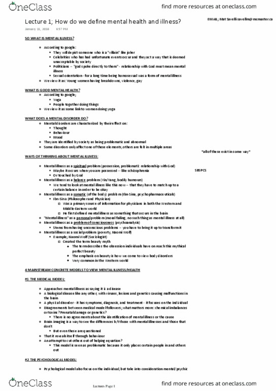 HLTHAGE 2G03 Lecture Notes - Lecture 1: Naomi Wolf, Mental Disorder, Generalized Anxiety Disorder thumbnail