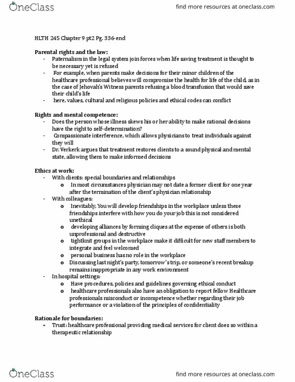 HLTH273 Chapter Notes - Chapter 9pt2: Involuntary Euthanasia, Voluntary Euthanasia, Palliative Care thumbnail