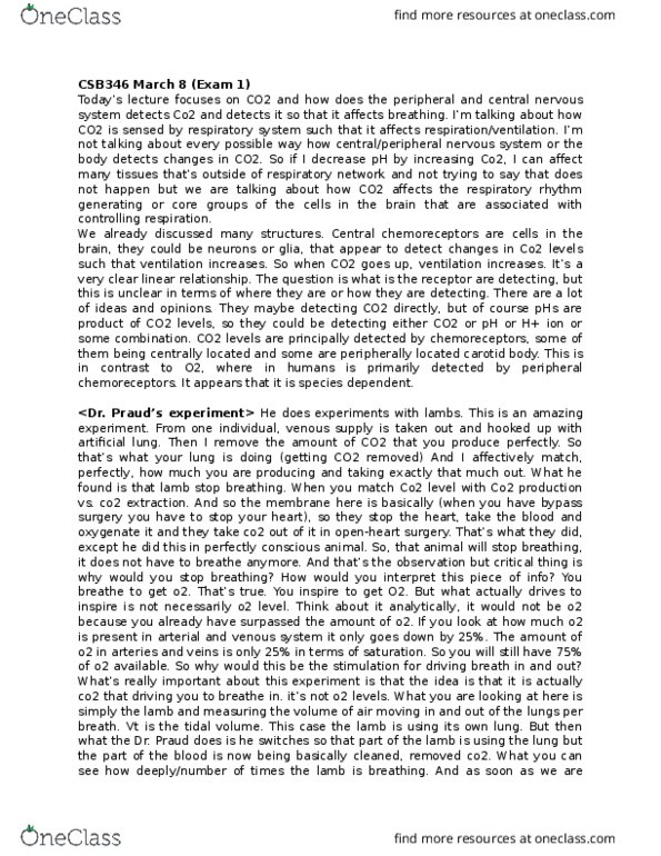 CSB346H1 Lecture Notes - Lecture 4: Ventral Respiratory Group, Peripheral Chemoreceptors, Central Chemoreceptors thumbnail