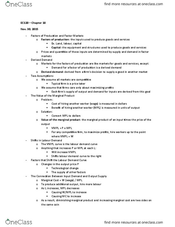 EC120 Lecture Notes - Lecture 18: Market Power, Demand Curve, Marginal Product thumbnail