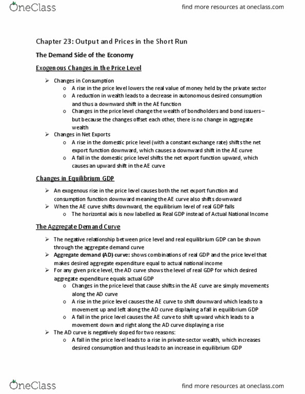 EC140 Chapter Notes - Chapter 23: Aggregate Supply, Aggregate Demand, Consumption Function thumbnail