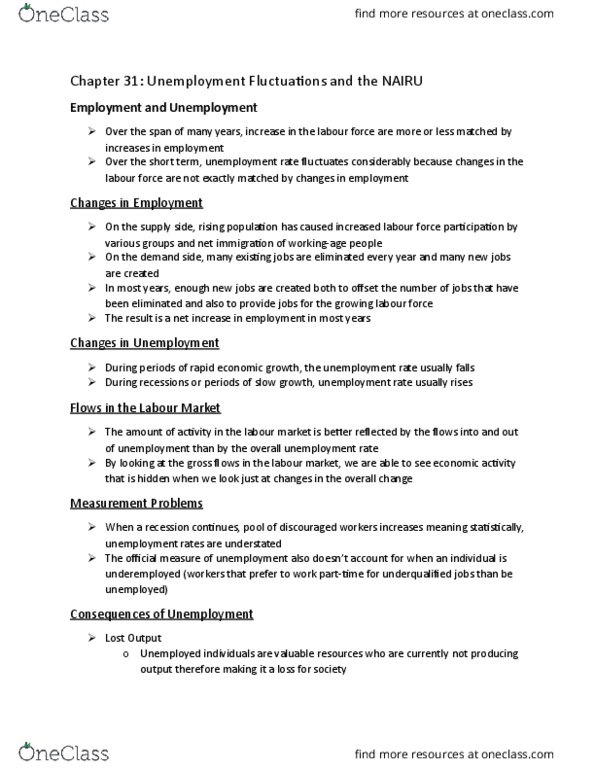 EC140 Chapter Notes - Chapter 31: Frictional Unemployment, Unemployment, Nairu thumbnail
