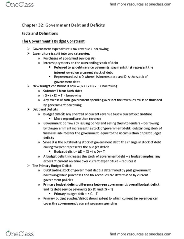 EC140 Chapter Notes - Chapter 32: Government Budget Balance, Real Interest Rate, Budget Constraint thumbnail