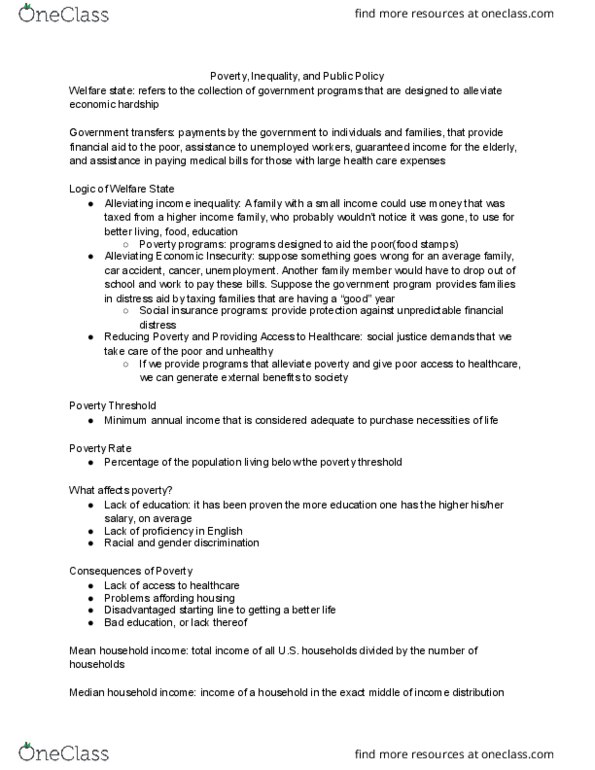 ECO 201 Chapter Notes - Chapter 18: Social Insurance, Negative Income Tax, Earned Income Tax Credit thumbnail