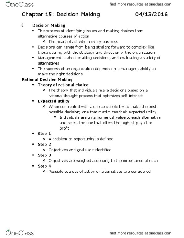 MGMT 371 Lecture Notes - Lecture 15: Availability Heuristic, Representativeness Heuristic, Bounded Rationality thumbnail