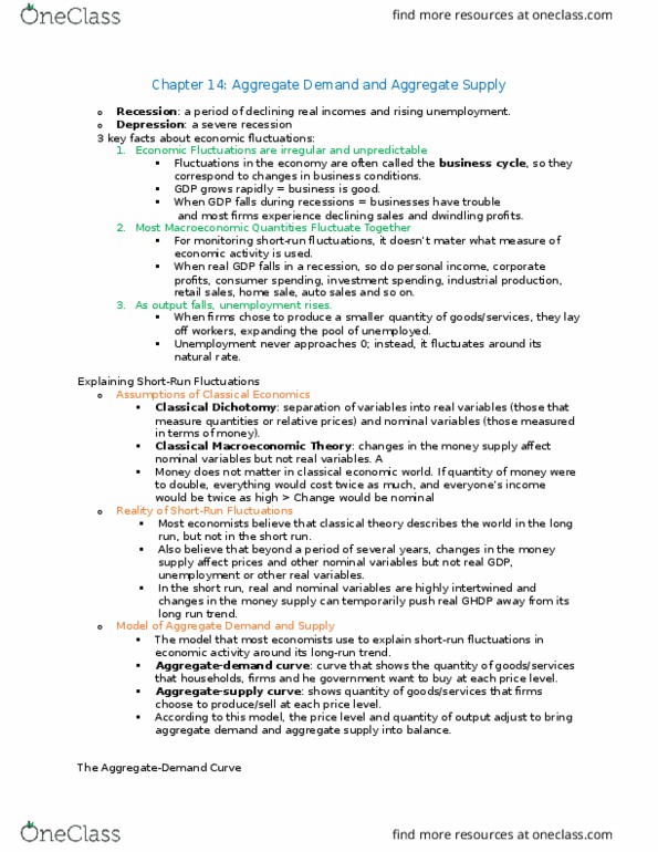 ECON 105 Chapter Notes - Chapter 14-15: Aggregate Supply, Aggregate Demand, Price Level thumbnail