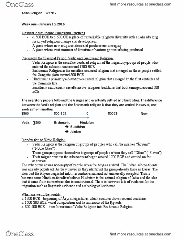 RELIGST 1J03 Lecture Notes - Lecture 2: Brahmin, Indo-Gangetic Plain, Racal thumbnail