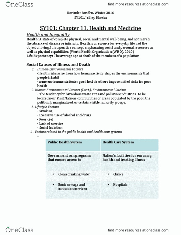 SY101 Lecture Notes - Lecture 11: World Health Organization, Health Care In Canada, Universal Health Care thumbnail