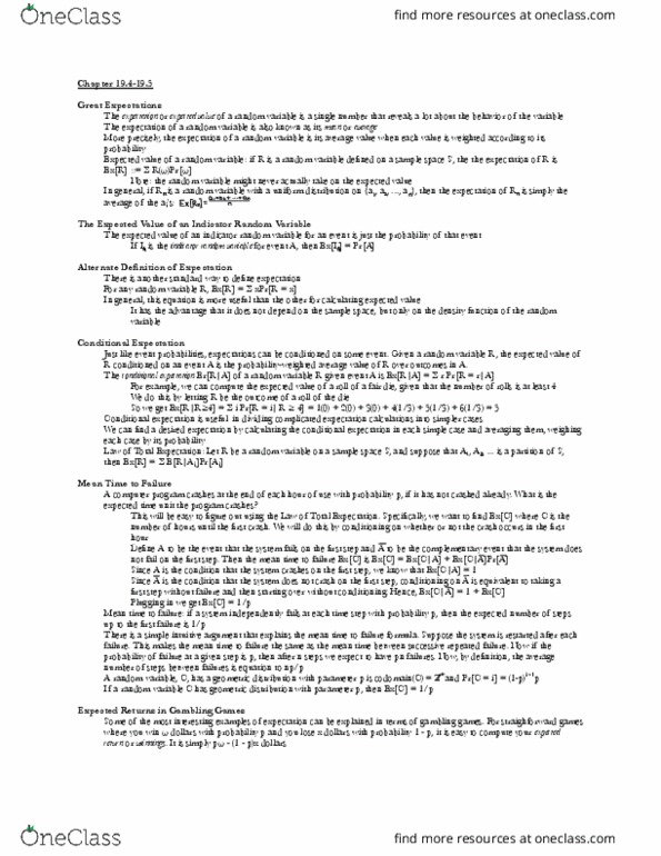 6.042J Lecture Notes - Lecture 11: Conditional Expectation, Random Variable, Sample Space thumbnail