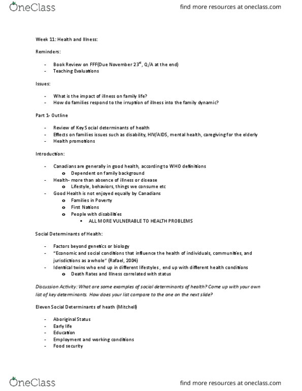 SOCI 200 Lecture Notes - Lecture 16: Social Safety Net, Whitehall Study, Fetal Alcohol Spectrum Disorder thumbnail