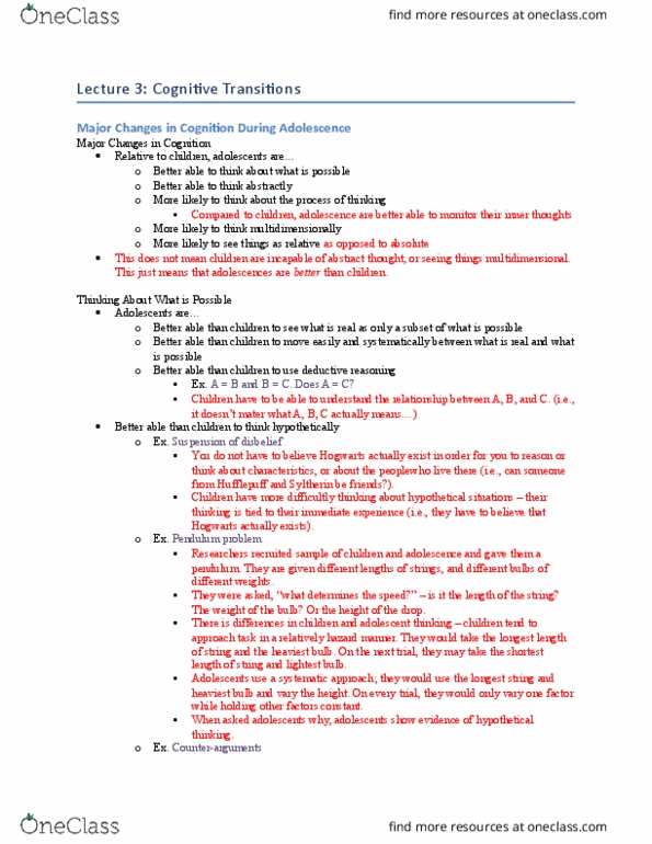 PSY310H5 Lecture Notes - Lecture 3: One Bad Apple, Cognitive Development, Hogwarts thumbnail