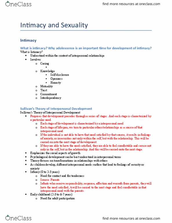 PSY310H5 Lecture Notes - Lecture 10: Adolescent Sex, Casual Dating, Attachment In Adults thumbnail