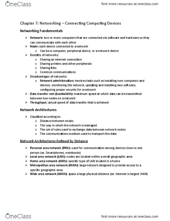 CP102 Chapter Notes - Chapter 7: Local Area Network, Gigabit Ethernet, Personal Area Network thumbnail