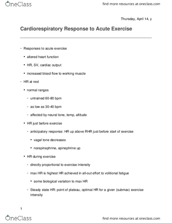 KIN 275 Lecture Notes - Lecture 5: Vagal Tone, Vo2 Max, Exercise Intensity thumbnail