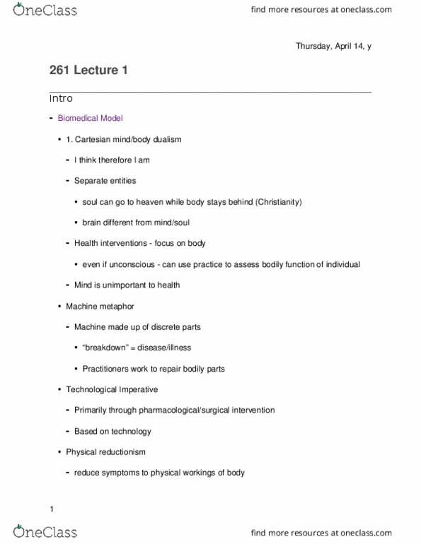 KIN 275 Lecture Notes - Lecture 1: Scientism, Victim Blaming, Reductionism thumbnail