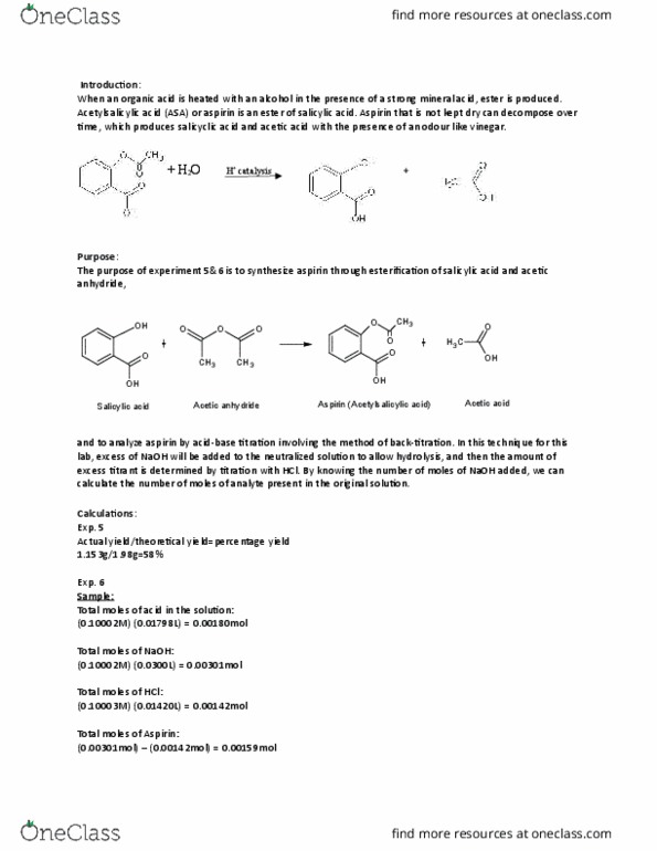 CHM110H5 Lecture Notes - Lecture 1: Acetic Anhydride, Ester, Sodium Hydroxide thumbnail