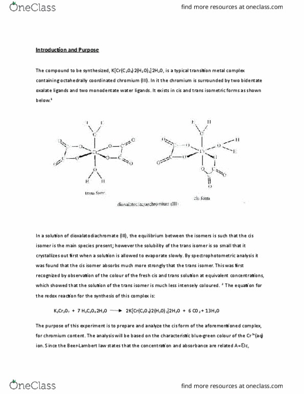 CHM120H5 Lecture Notes - Lecture 1: Calibration Curve, Coordination Complex, Volumetric Flask thumbnail