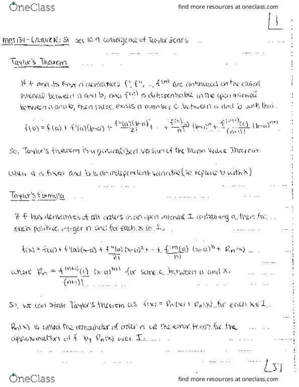MAT134Y5 Lecture Notes - Lecture 51: Inta, Taylor Series thumbnail