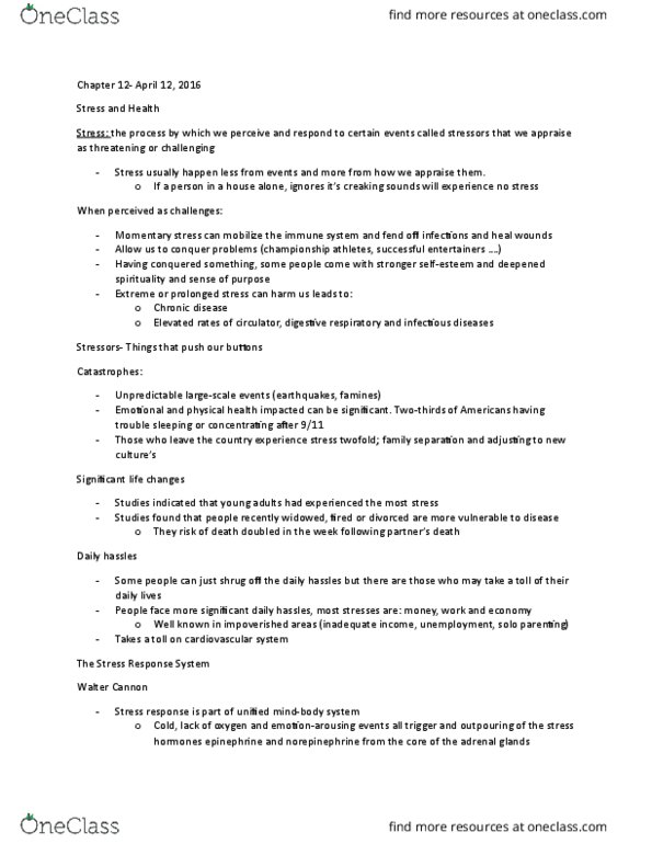 PSY 1102 Chapter Notes - Chapter 12: Coronary Artery Disease, Meyer Friedman, Sympathetic Nervous System thumbnail