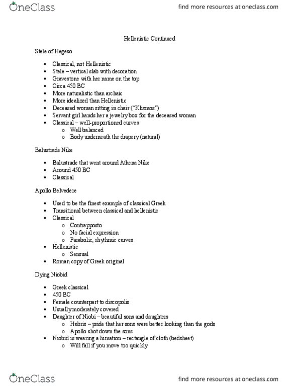 ARTH 101 Lecture Notes - Lecture 6: Niobids, Farnese Hercules, Toga thumbnail