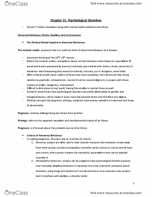 PSYC 1010 Chapter Notes - Chapter 15: Personality Disorder, Bipolar Ii Disorder, Psychosis thumbnail