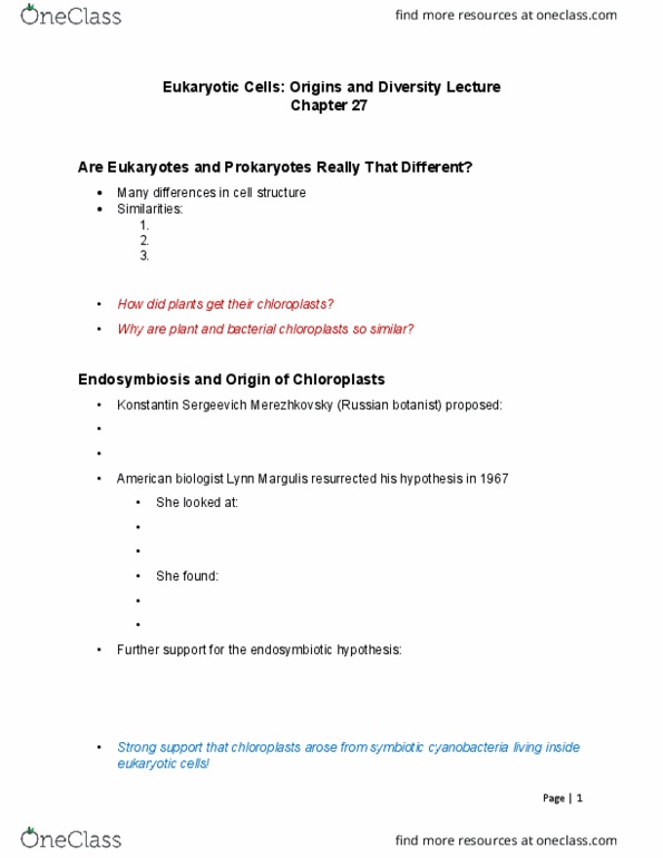 BIOL 1020U Lecture Notes - Lecture 6: Excavata, Cyanobacteria, Phylogenetic Tree thumbnail