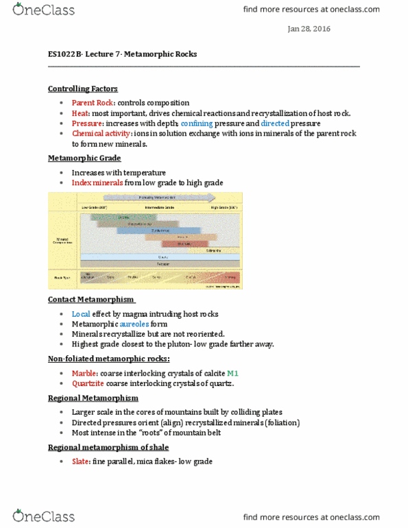 Earth Sciences 1022A/B Lecture Notes - Lecture 6: Overburden Pressure, Gneiss, Mica thumbnail