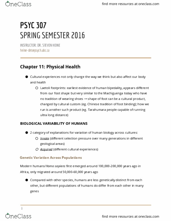 PSYC 307 Chapter Notes - Chapter 11: Relative Deprivation, Coronary Artery Disease, Laetoli thumbnail