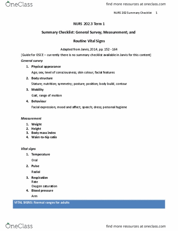 NURS 202 Chapter Notes - Chapter 10: Oxygen Saturation, Vital Signs 1, Facial Expression thumbnail