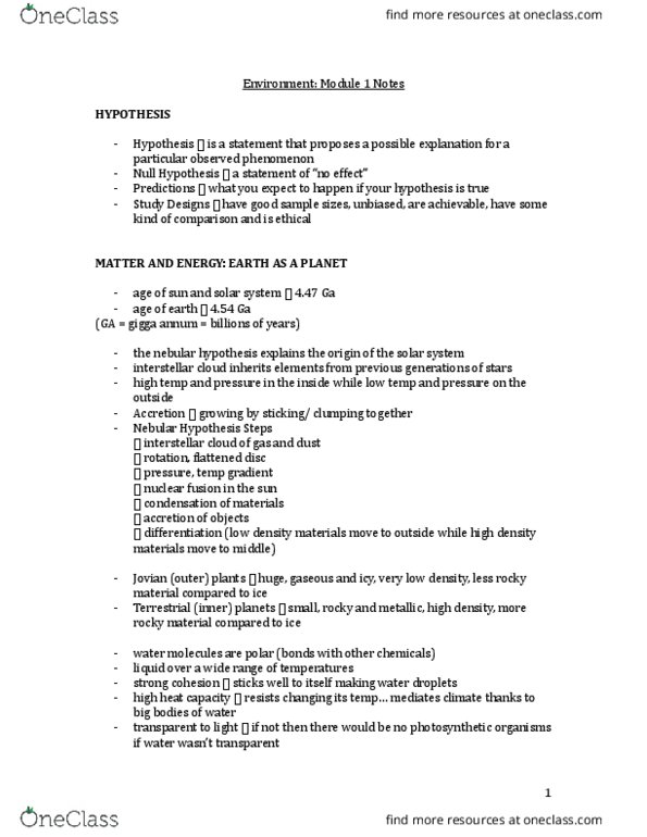 ENV100Y5 Lecture Notes - Lecture 1: Sedimentary Rock, Lithification, The Crust thumbnail