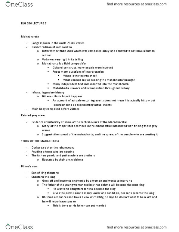 RLG205H5 Lecture Notes - Lecture 3: Fire Sermon, Theism, Toshiyori thumbnail