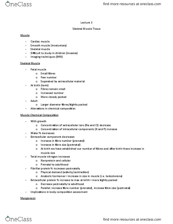 KINESIOL 3U03 Lecture Notes - Lecture 3: Dual-Energy X-Ray Absorptiometry, Glycolysis, Myogenesis thumbnail