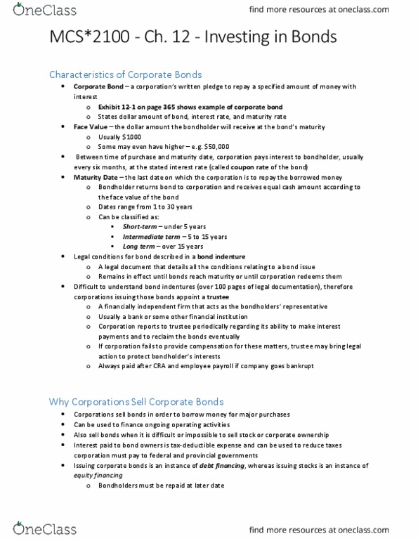 MCS 2100 Lecture Notes - Lecture 12: Compound Interest, Canada Savings Bond, High-Yield Debt thumbnail