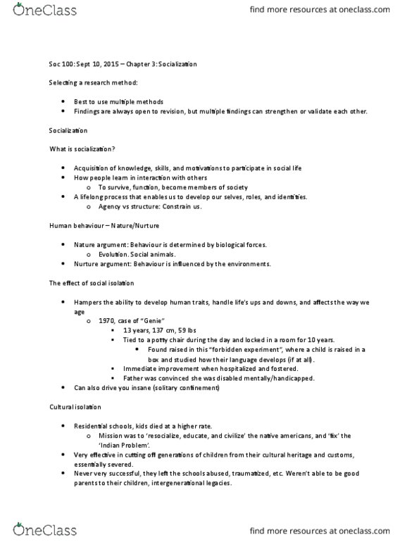 SOC100 Lecture Notes - Lecture 1: Solitary Confinement, Classical Conditioning, Resocialization thumbnail