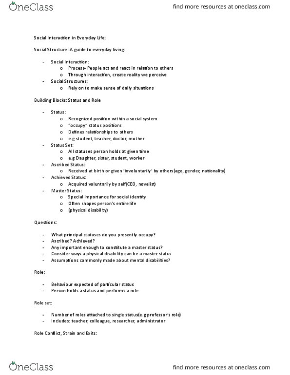 SOCI 100 Lecture Notes - Lecture 14: Thomas Theorem, Erving Goffman, Ethnomethodology thumbnail