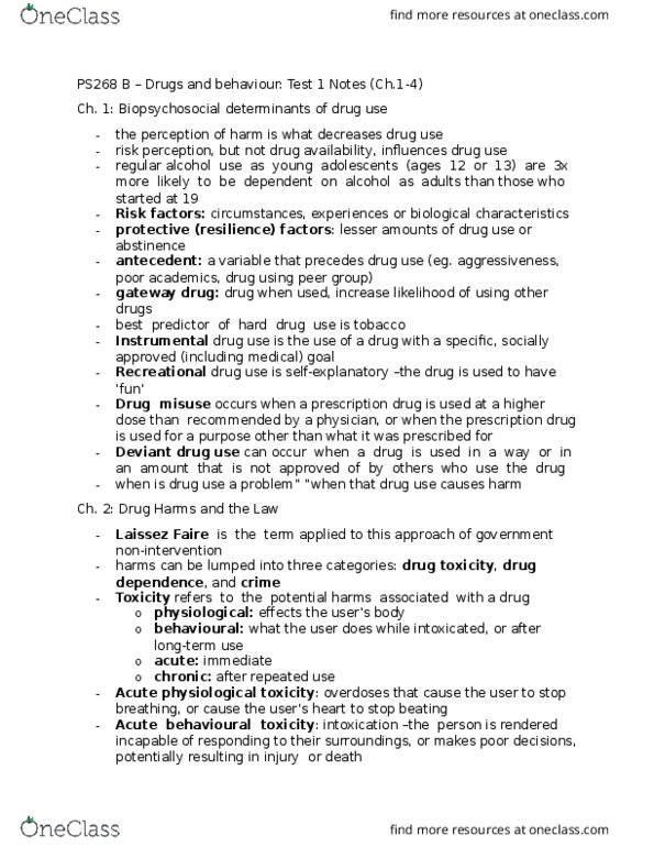 PS268 Chapter Notes - Chapter 1-4: Benzodiazepine, Intramuscular Injection, Jerky thumbnail