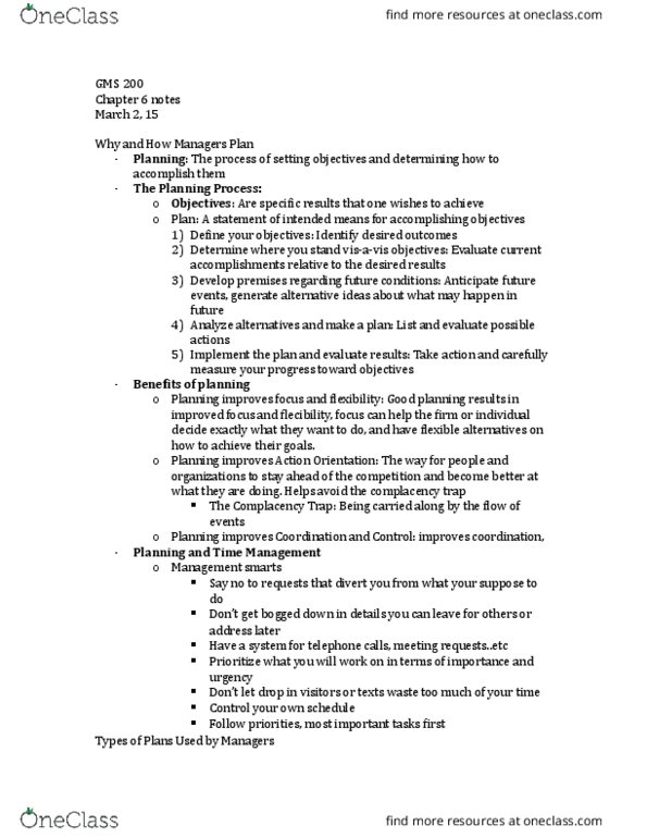 GMS 200 Chapter Notes - Chapter 6: Stretch Factor, Participatory Planning, Specific Performance thumbnail