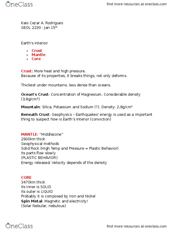 GEOL 1400 Lecture Notes - Lecture 1: Natural Material, Euhedral And Anhedral, Subduction thumbnail