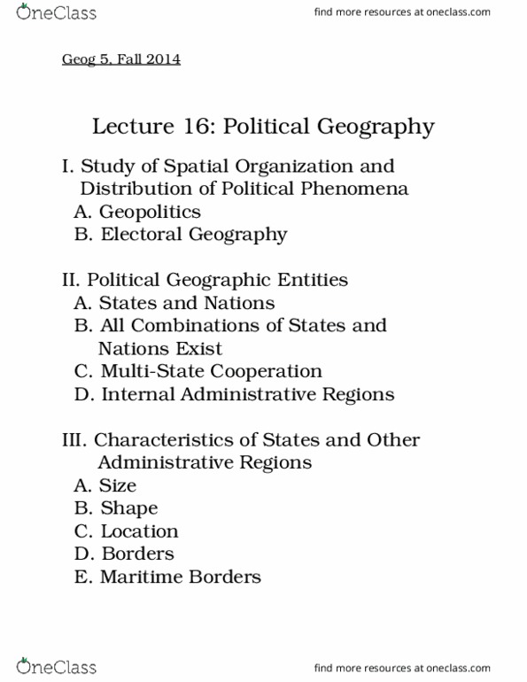 GEOG 5 Lecture Notes - Lecture 16: Geopolitics thumbnail