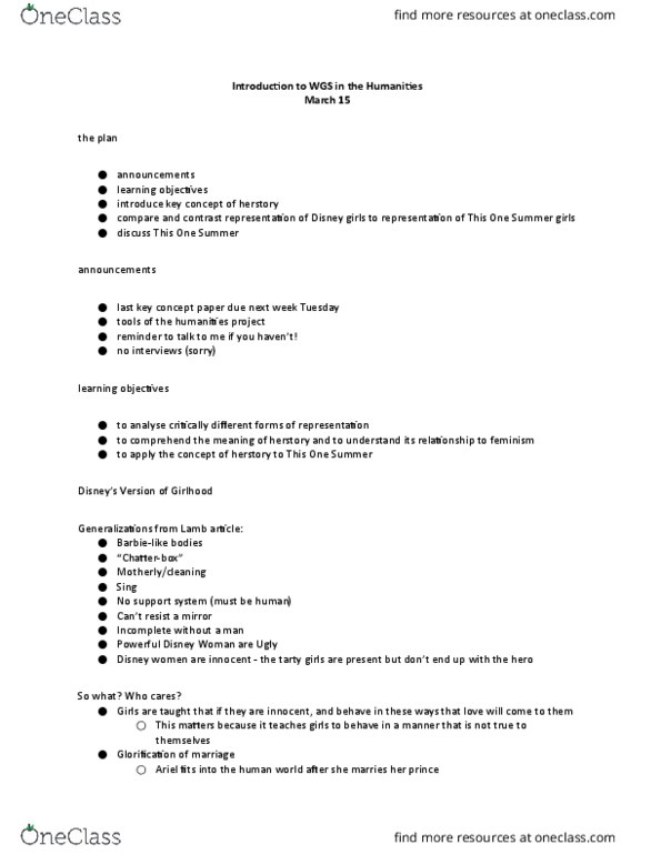 WOMN 1500 Lecture Notes - Lecture 20: Bechdel Test, Only Child, Slut thumbnail