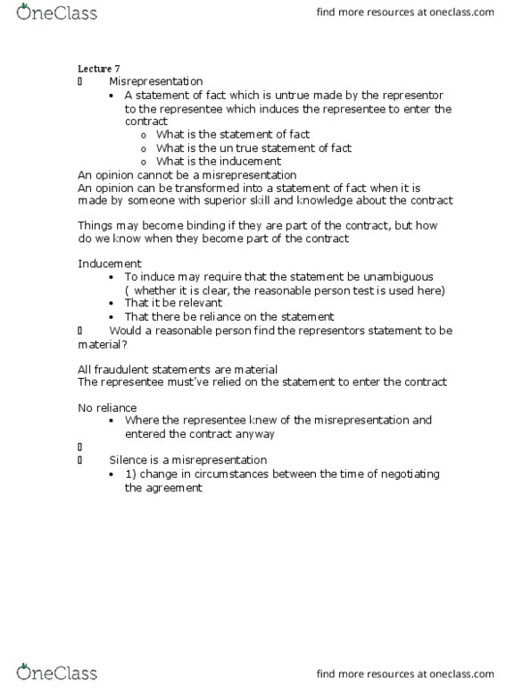 LAWS 3003 Lecture Notes - Lecture 7: Rescission, Collateral Contract, Specific Performance thumbnail