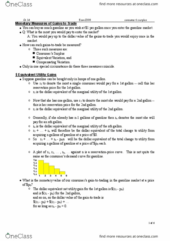 ECON 2300 Lecture Notes - Lecture 14: Quasilinear Utility, Reservation Price, Demand Curve thumbnail