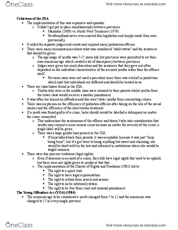 CRM 3312 Lecture Notes - Lecture 6: The Young Offenders, Young Offenders Act thumbnail